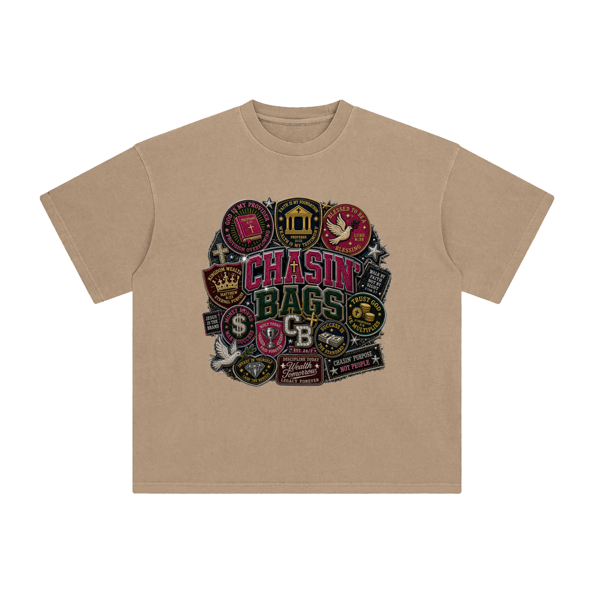 FAITH PATCH COLLAGE MEN Enzyme Washed T-Shirt