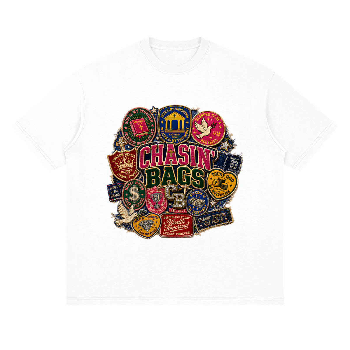 Biblical patches Streetwear Loose Drop Shoulder T-Shirt