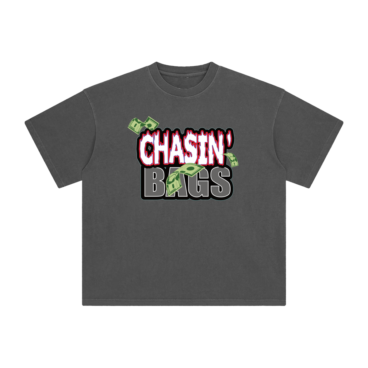White and grey flame icon on Enzyme Washed T-Shirt