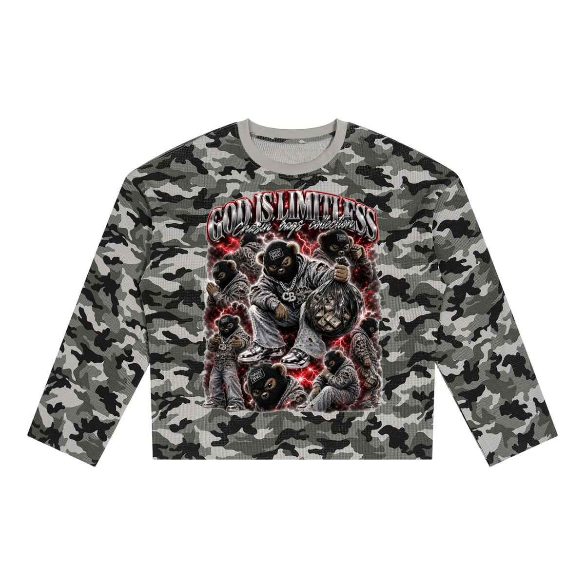 Beary Unisex Camo Waffle Raw Edge T-Shirt
