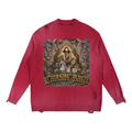 JESUS Sun Fade Distressed Ripped Crewneck sweater