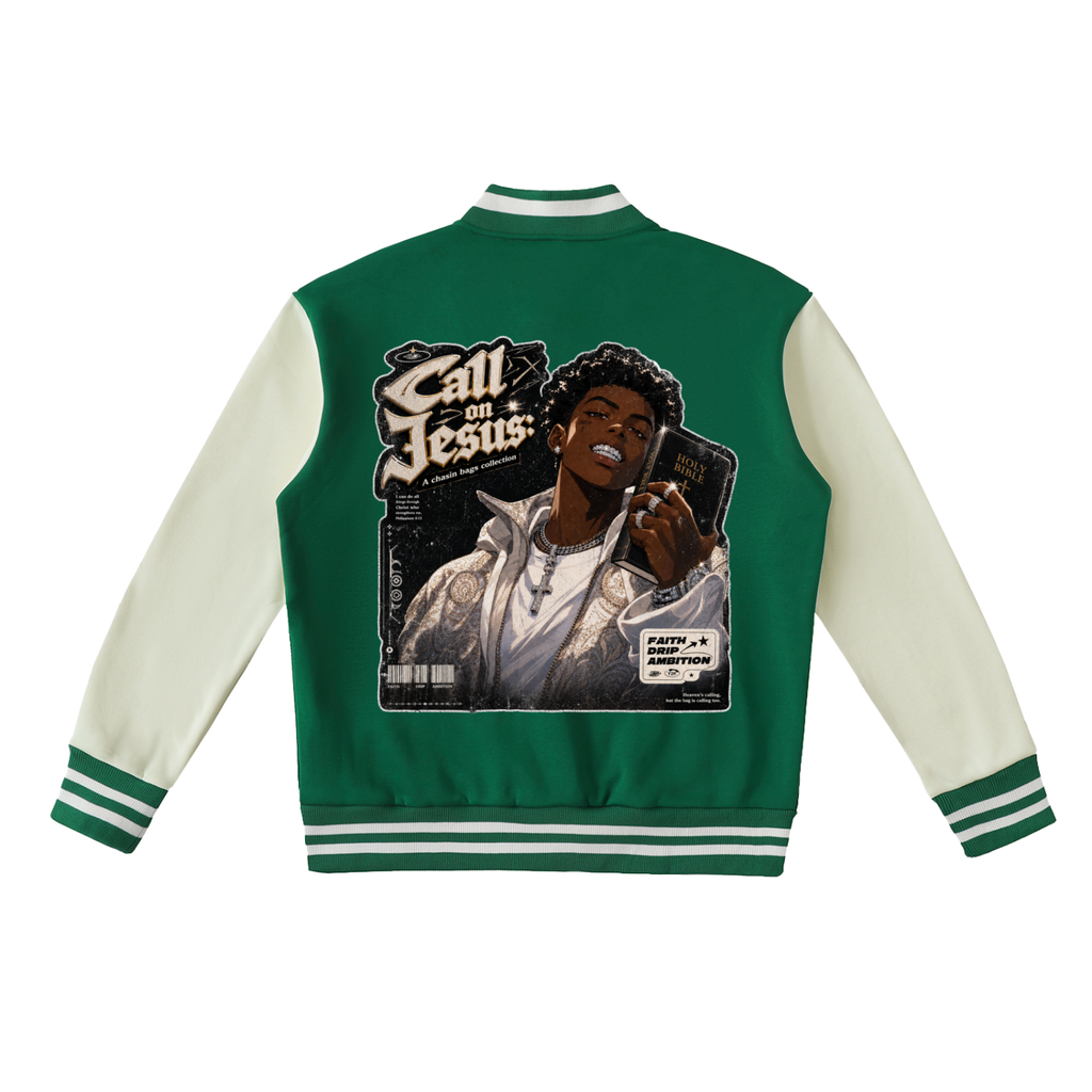 PRAYER WARRIOR on Two-Tone Fleeced Varsity Jacket