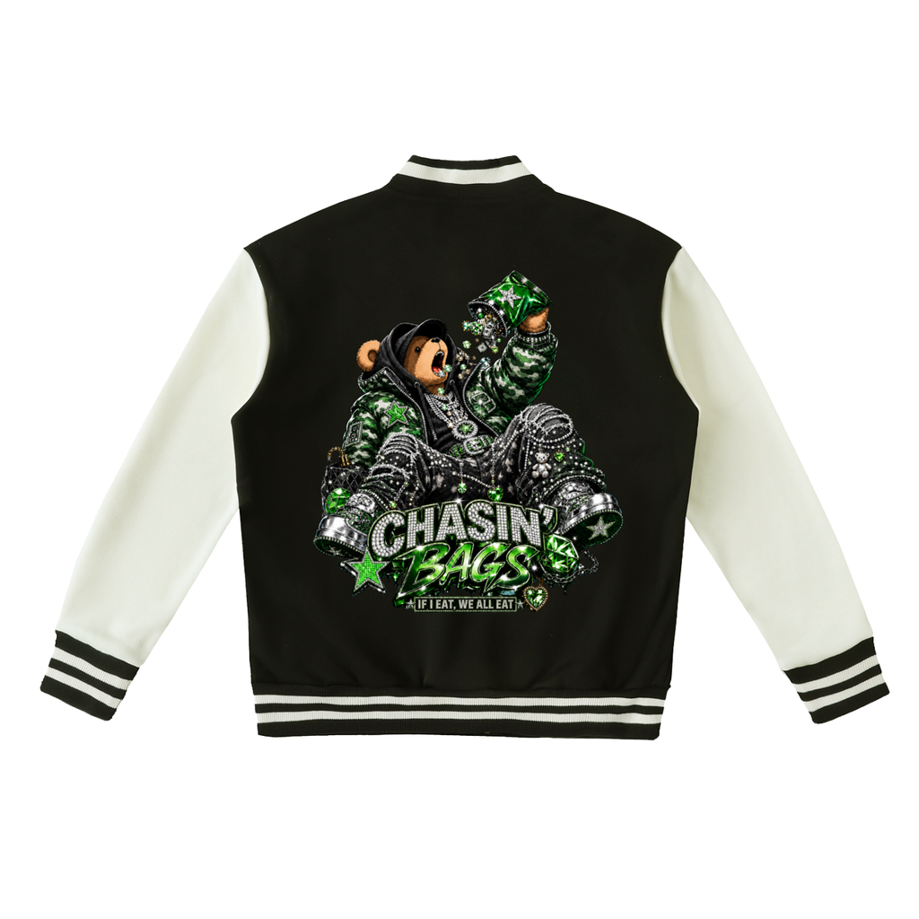CB BEARY EATING ON Two-Tone Fleeced Varsity Jacket