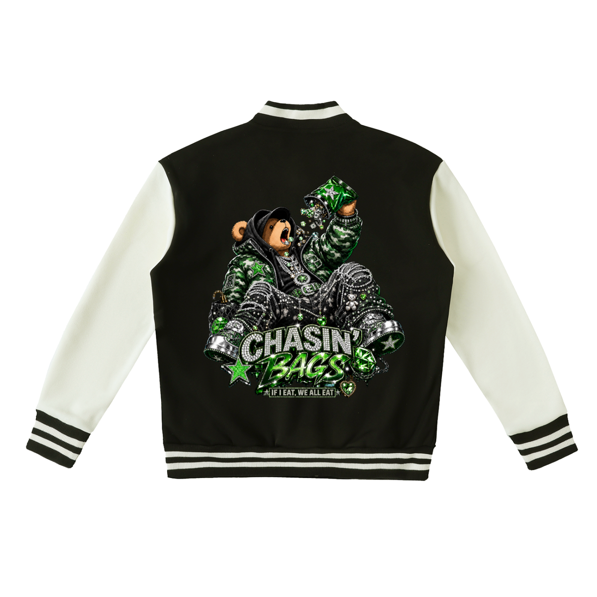 CB BEARY EATING ON Two-Tone Fleeced Varsity Jacket