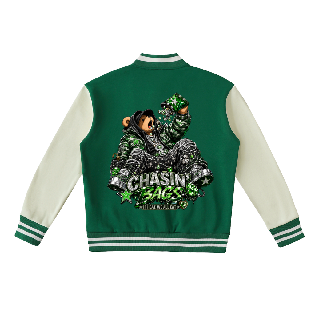 CB BEARY EATING ON Two-Tone Fleeced Varsity Jacket