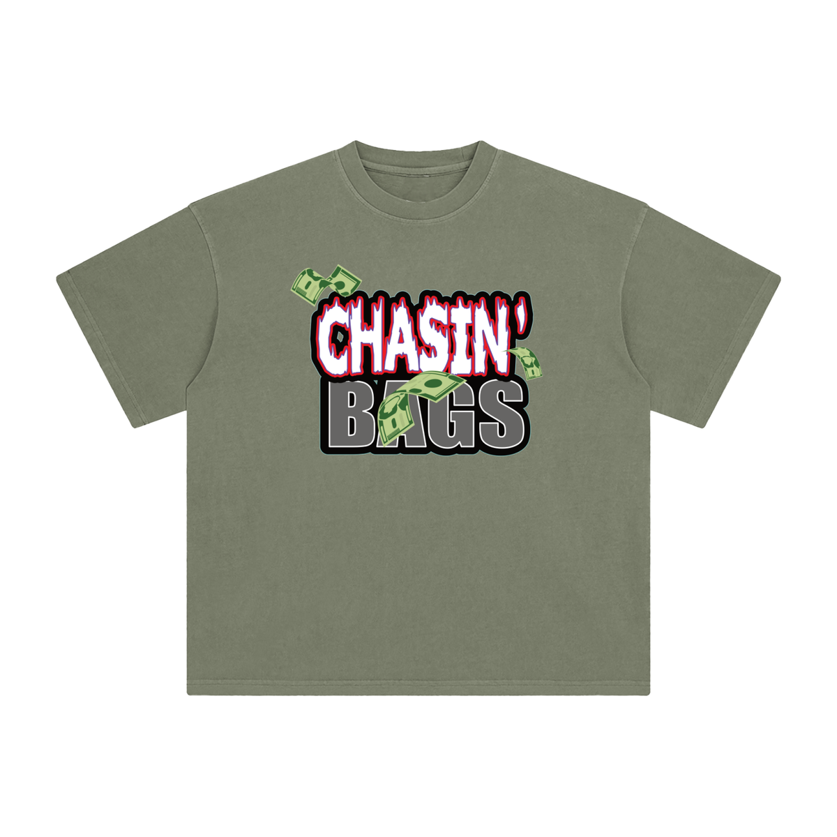 White and grey flame icon on Enzyme Washed T-Shirt