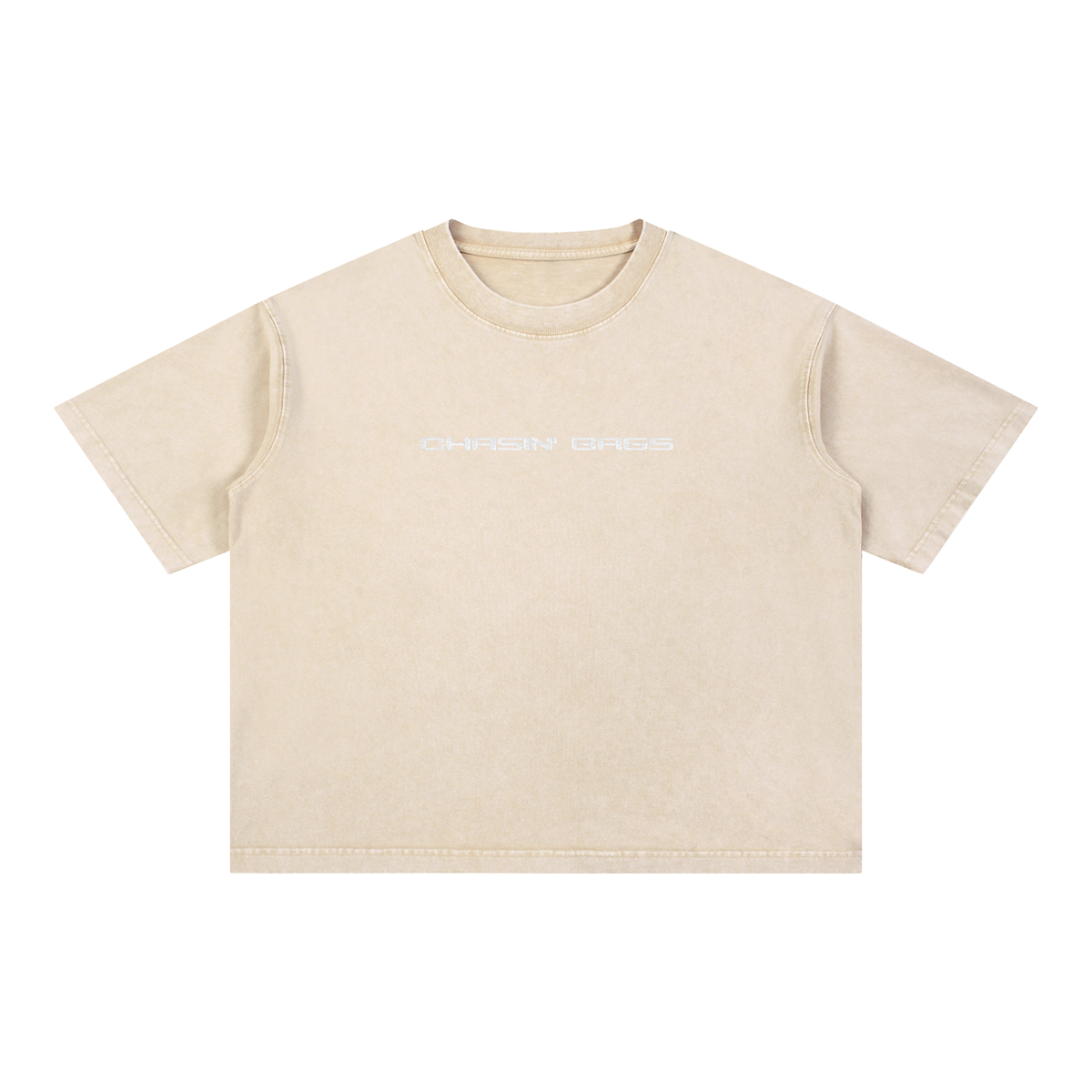 CB WHITE EMBROIDERY on a Mineral Wash Boxy Cotton T-Shirt