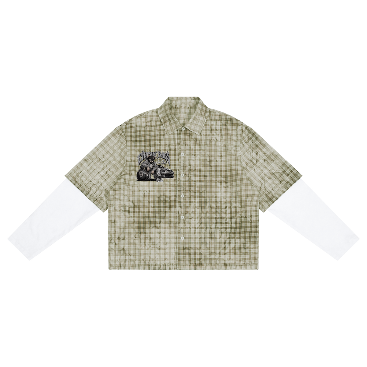 BEARY Unisex Vintage Wash Plaid Short Sleeve Shirt