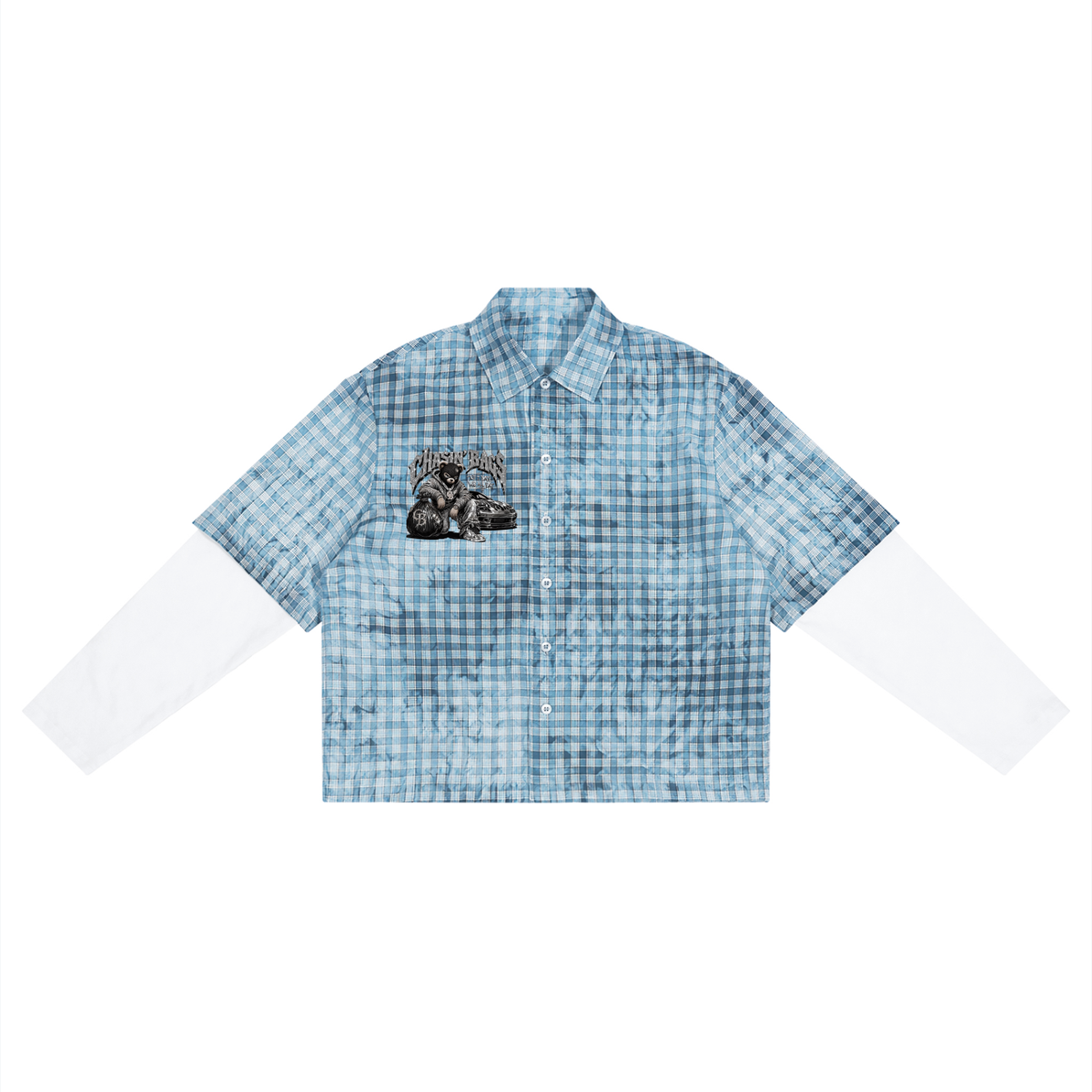 BEARY Unisex Vintage Wash Plaid Short Sleeve Shirt