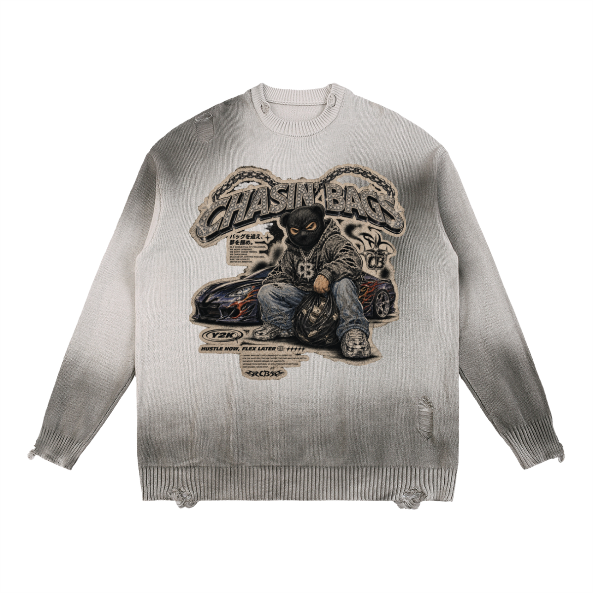 BEARY Sun Fade Distressed Ripped Crewneck sweater