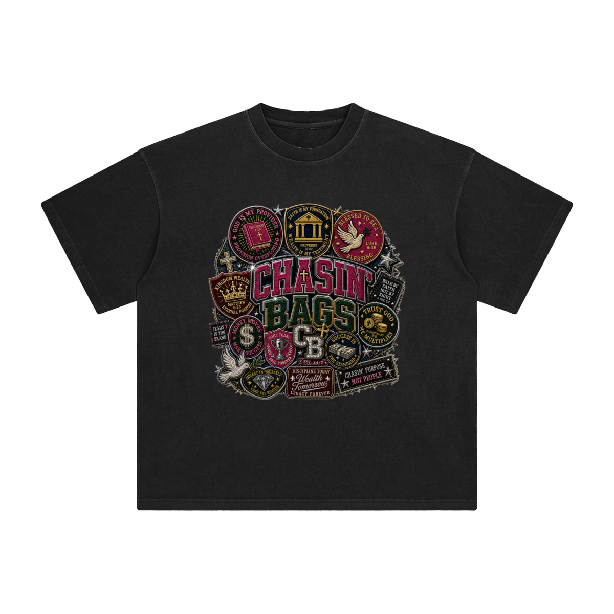 FAITH PATCH COLLAGE MEN Enzyme Washed T-Shirt