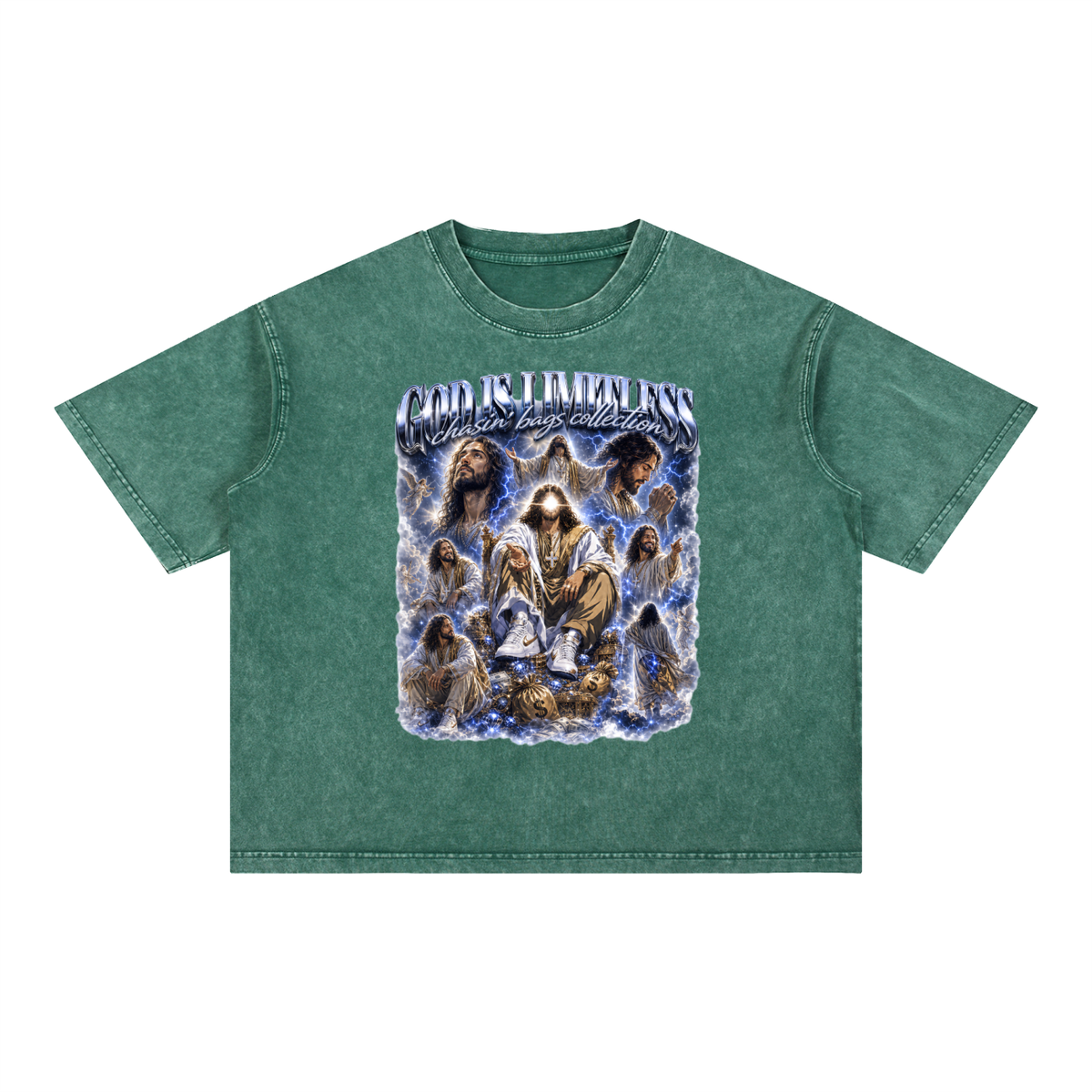 JESUS Mineral Wash Boxy Cotton T-Shirt