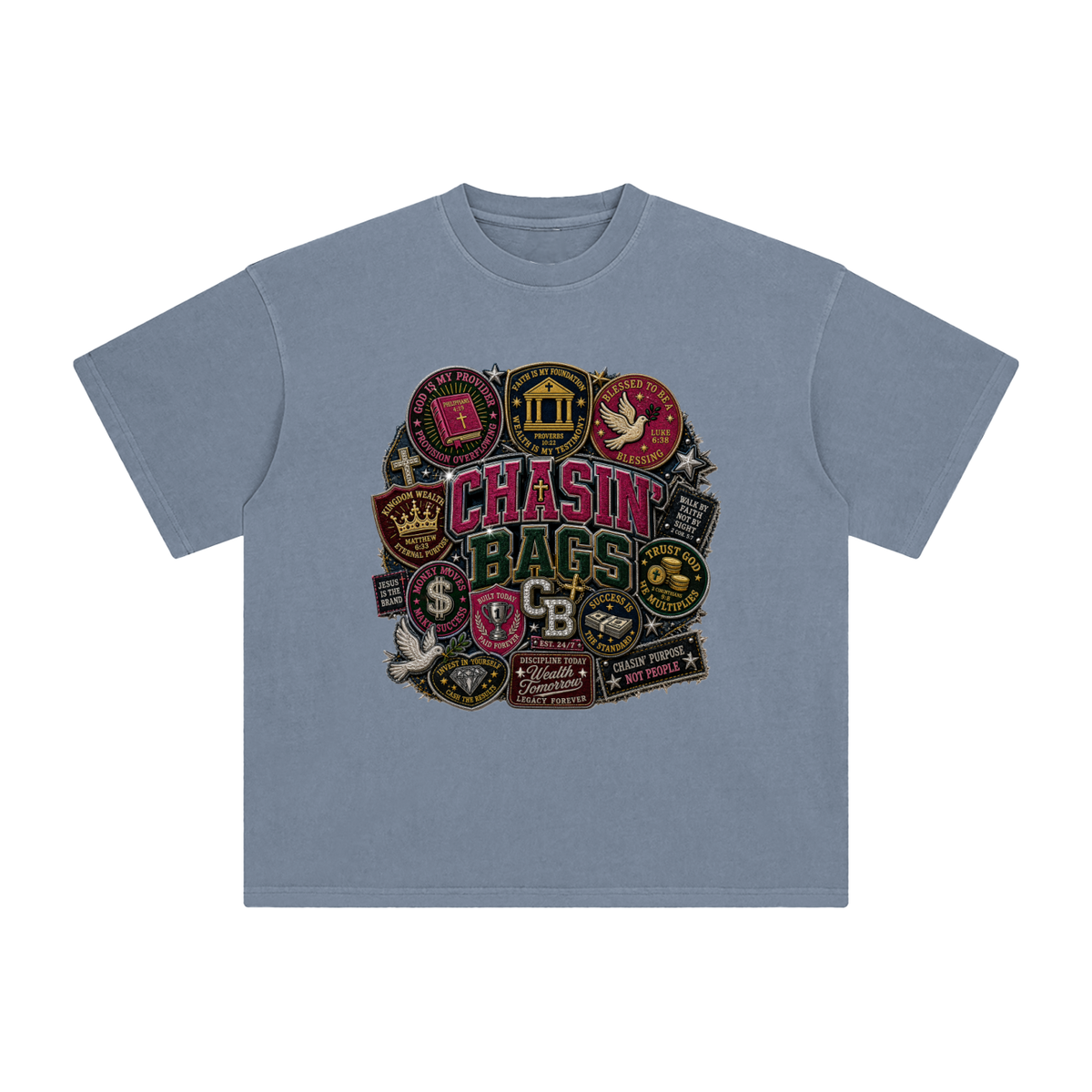 FAITH PATCH COLLAGE MEN Enzyme Washed T-Shirt