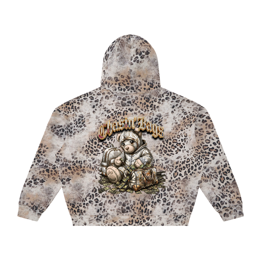 BEARY Unisex Vintage Wash Leopard Full Zip Hoodie