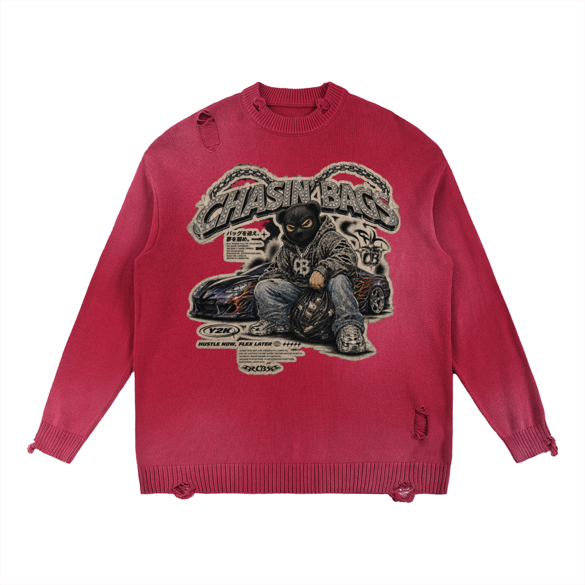BEARY Sun Fade Distressed Ripped Crewneck sweater