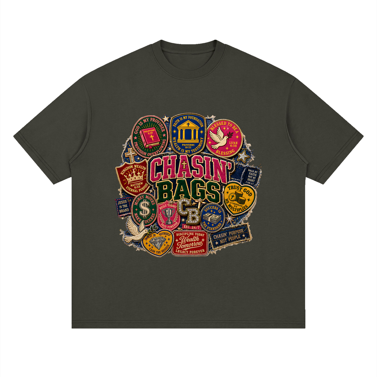 Biblical patches Streetwear Loose Drop Shoulder T-Shirt