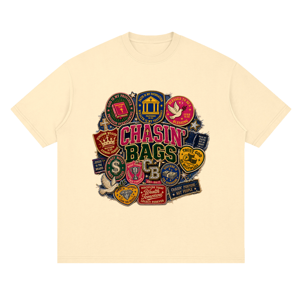 Biblical patches Streetwear Loose Drop Shoulder T-Shirt
