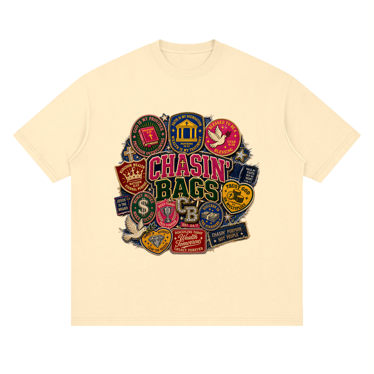 Biblical patches Streetwear Loose Drop Shoulder T-Shirt