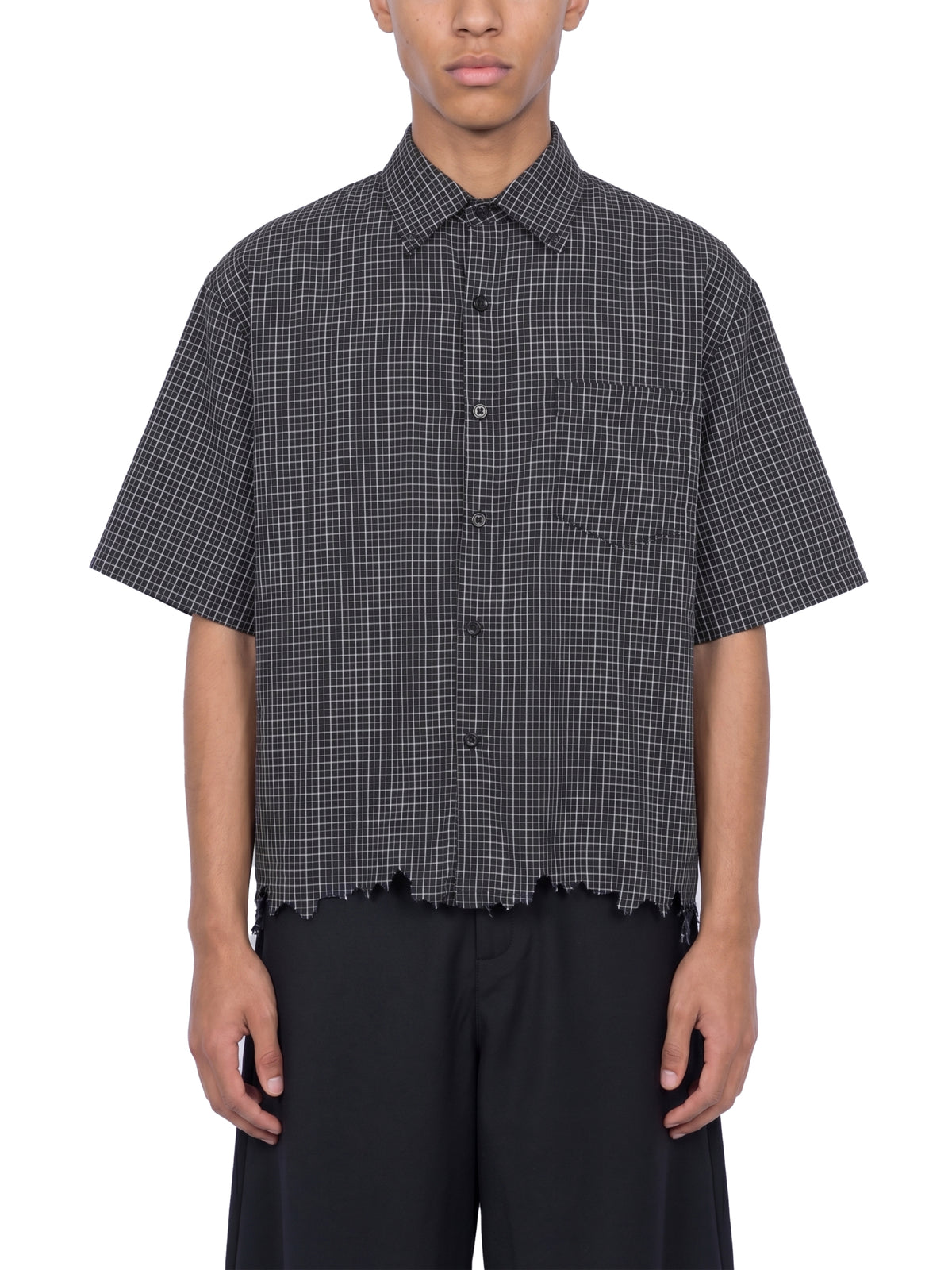 Unisex Distressed Plaid Boxy Shirt